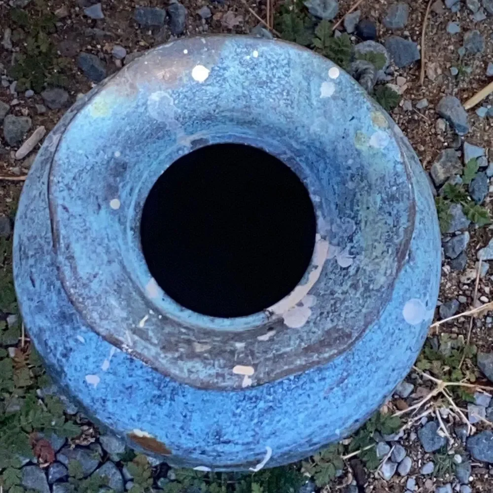 Vintage Handmade Rustic Blue Green Vase with Rope Detail